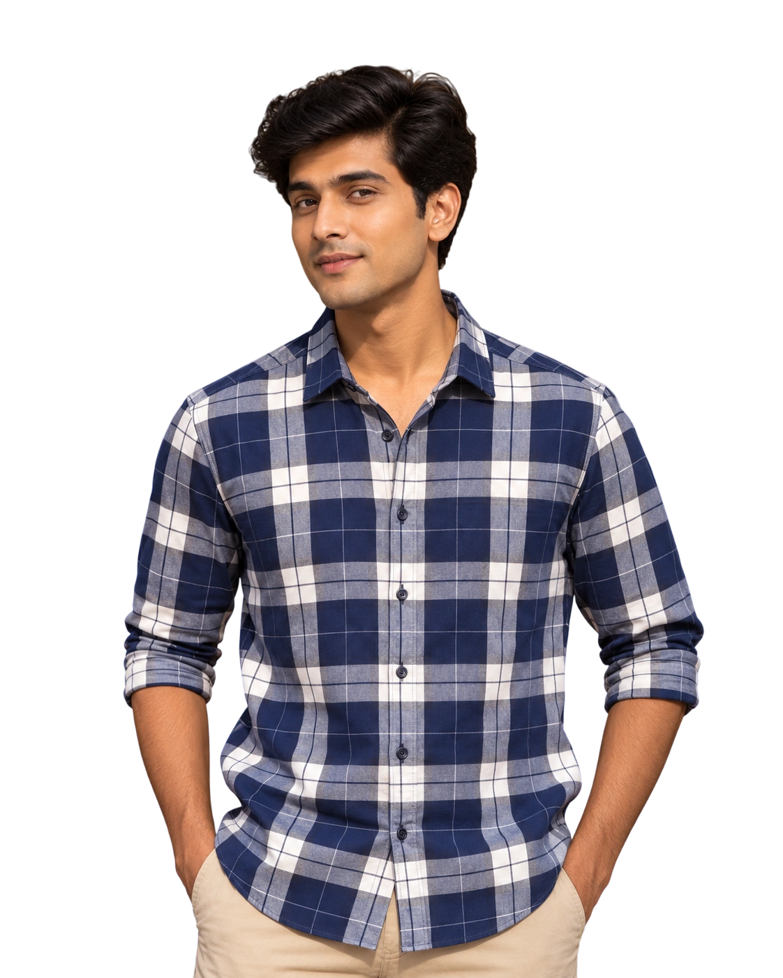 Model wearing shirt