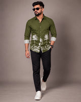 Army Green Jungle Print Shirt - Front View 1