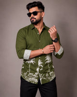 Army Green Jungle Print Shirt - Front View 3