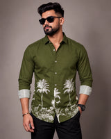 Army Green Jungle Print Shirt - Front View 4