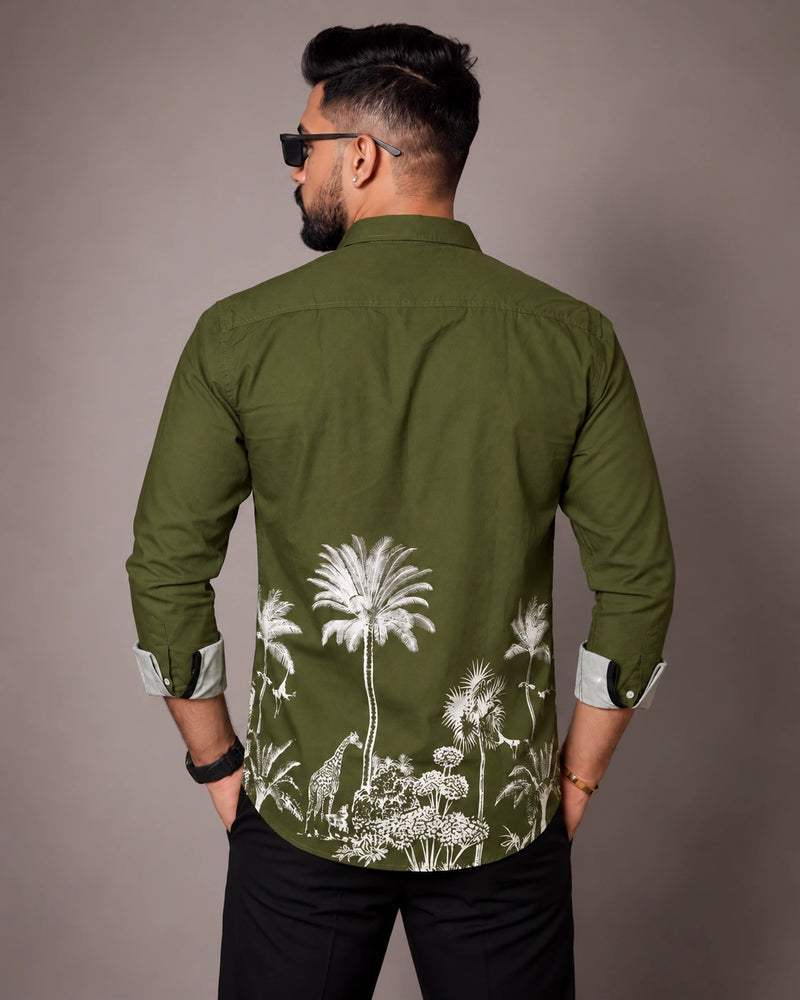 Army Green Jungle Print Shirt - Back View