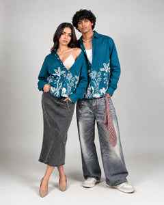 Teal Jungle Print Ethnic Shirt
