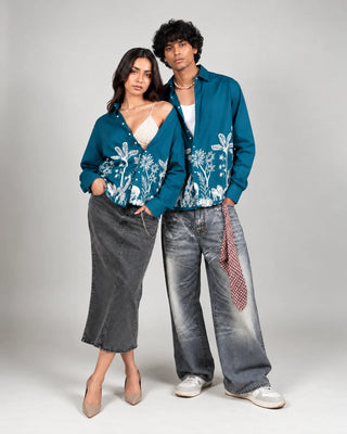 Teal Jungle Print Ethnic Shirt