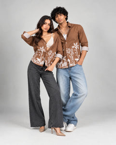 Brown Jungle Print Ethnic Shirt