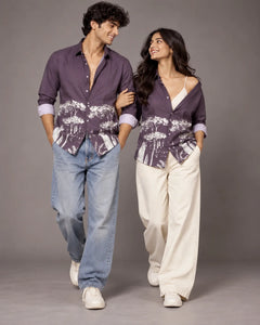 Purple Jungle Print Slim Fit Shirt