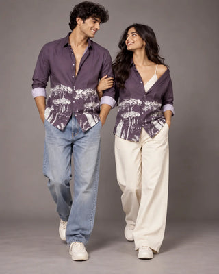 Purple Jungle Print Slim Fit Shirt