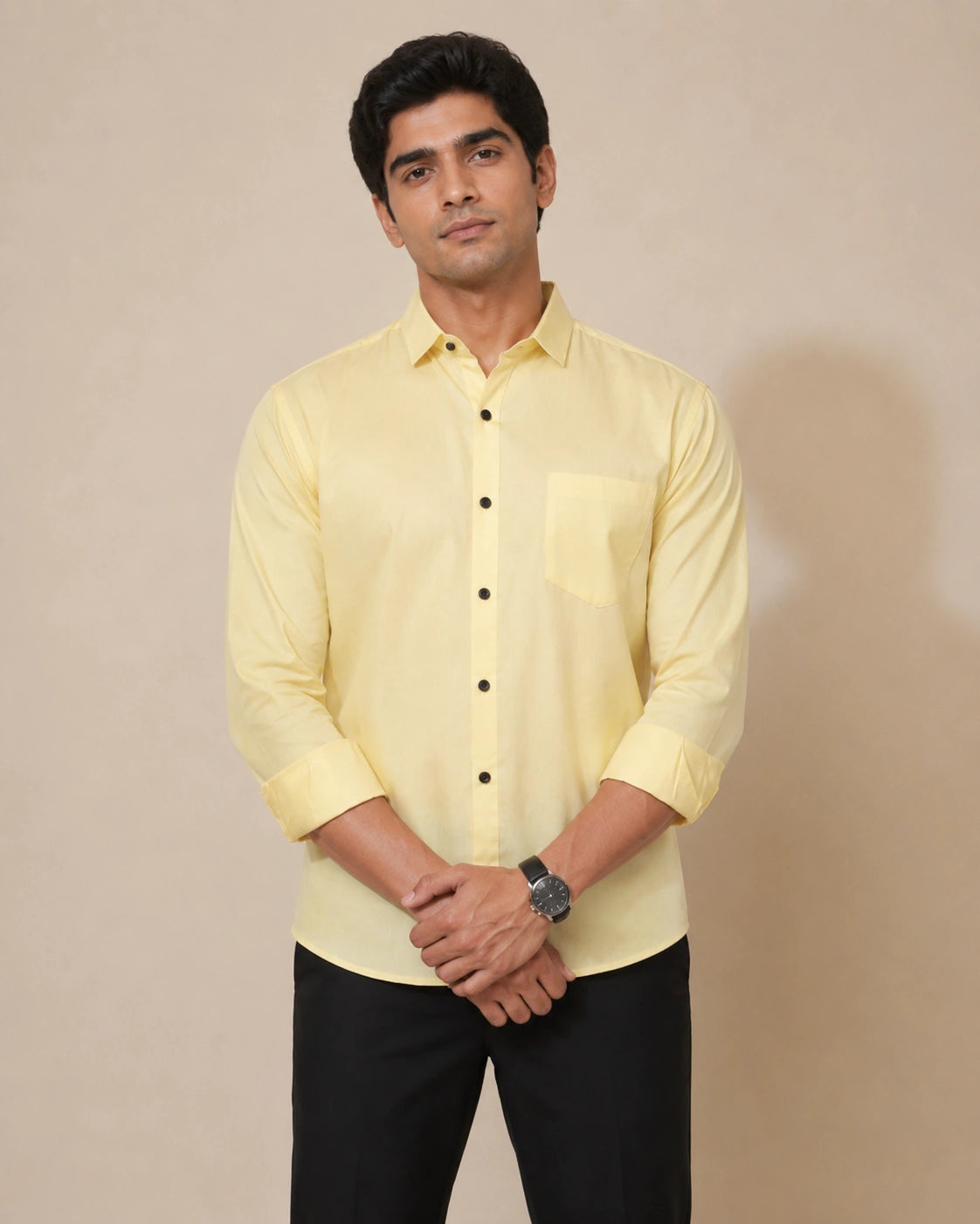 Lemon yellow formal shirt - front full length view