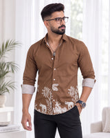 Brown Jungle Print Ethnic Shirt - Side Pose