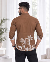 Brown Jungle Print Ethnic Shirt - Collar Detail