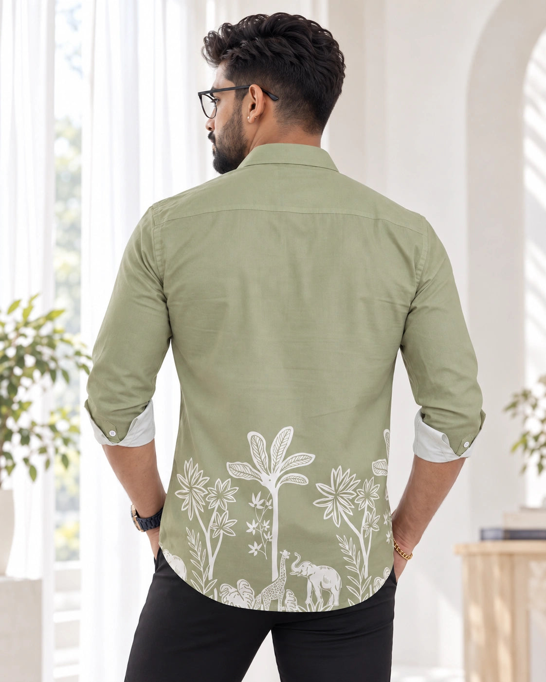 Abir Pista Jungle Print Ethnic Shirt - Back View
