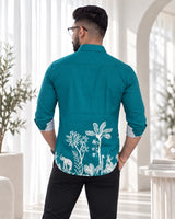 Teal Jungle Print Ethnic Shirt - Back View