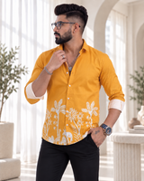 Mustard Yellow Jungle Print Ethnic Shirt - Back View