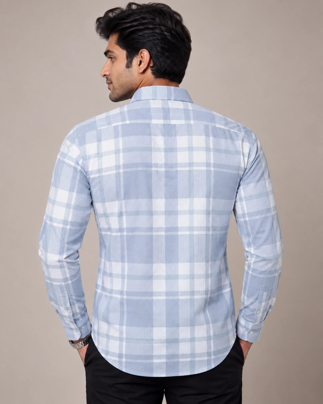 Aqua Blue Check Shirt - Side View
