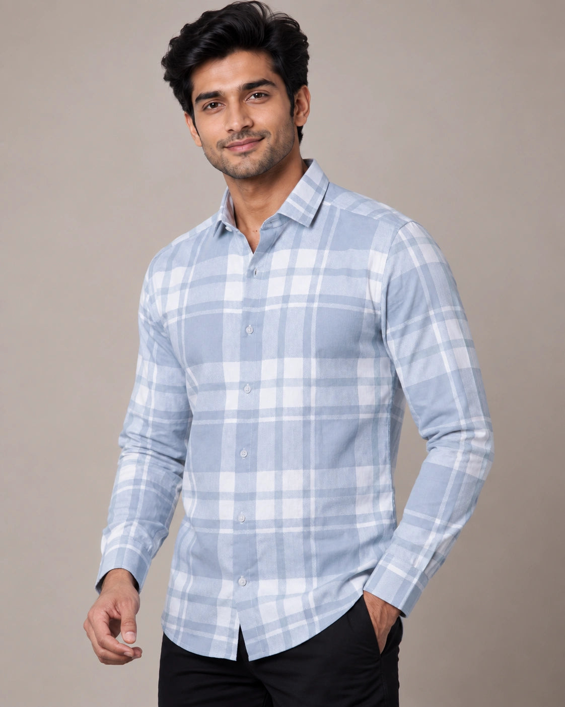 Aqua Blue Check Shirt - Front View