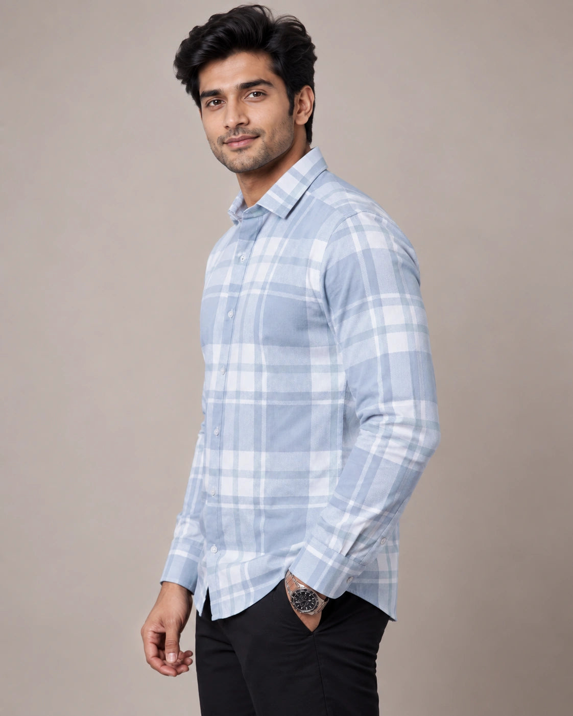 Aqua Blue Check Shirt - Back View