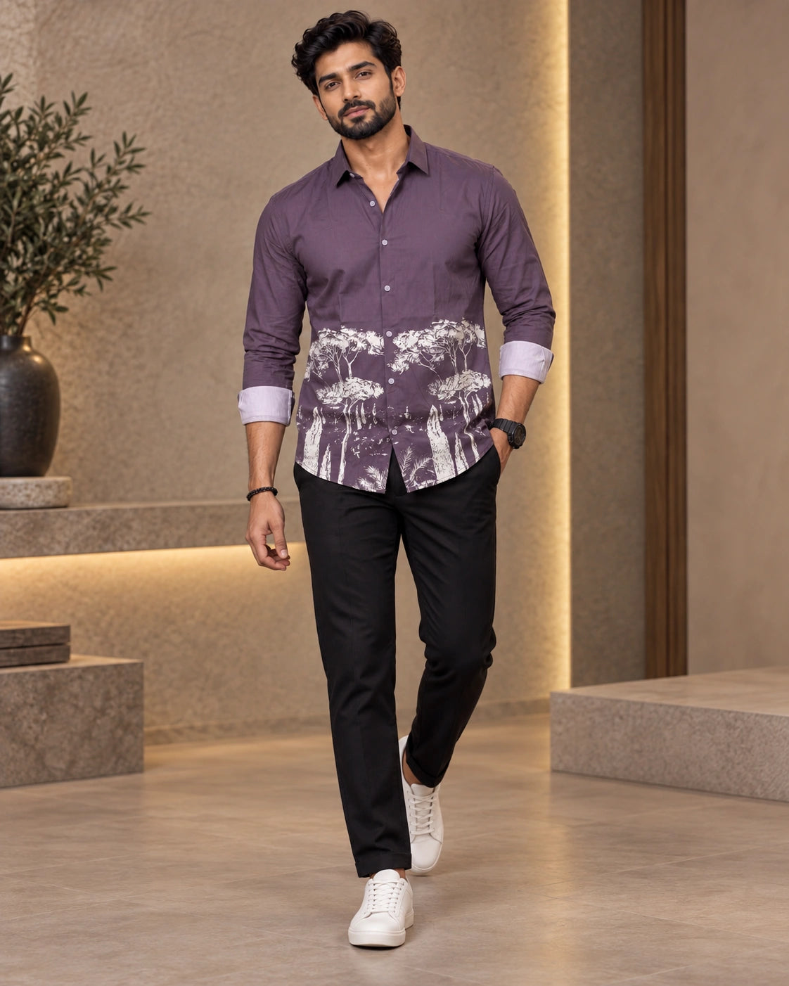 Purple Jungle Print Shirt - Back View