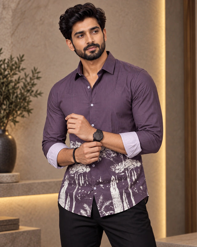 Purple Jungle Print Slim Fit Shirt