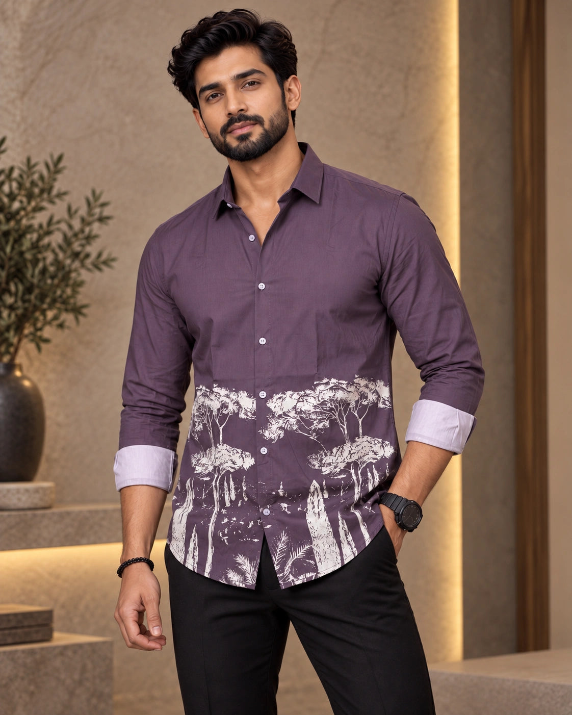 Purple Jungle Print Shirt - Front View 2