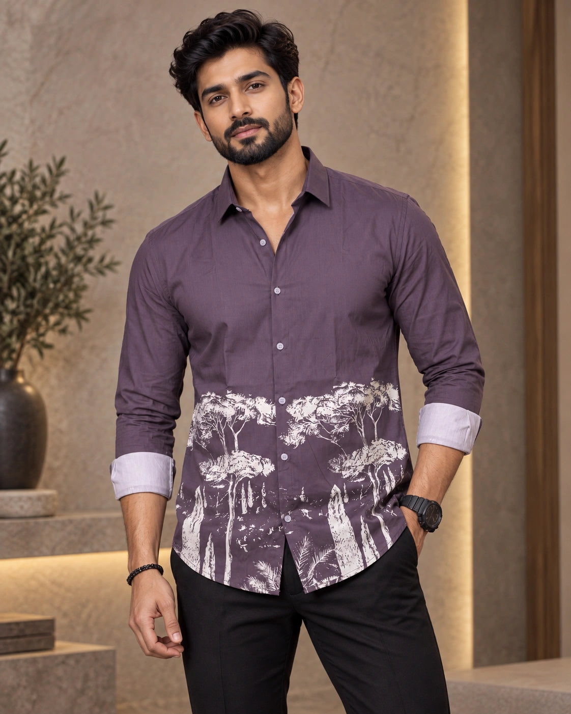 Purple Jungle Print Shirt - Front View 3