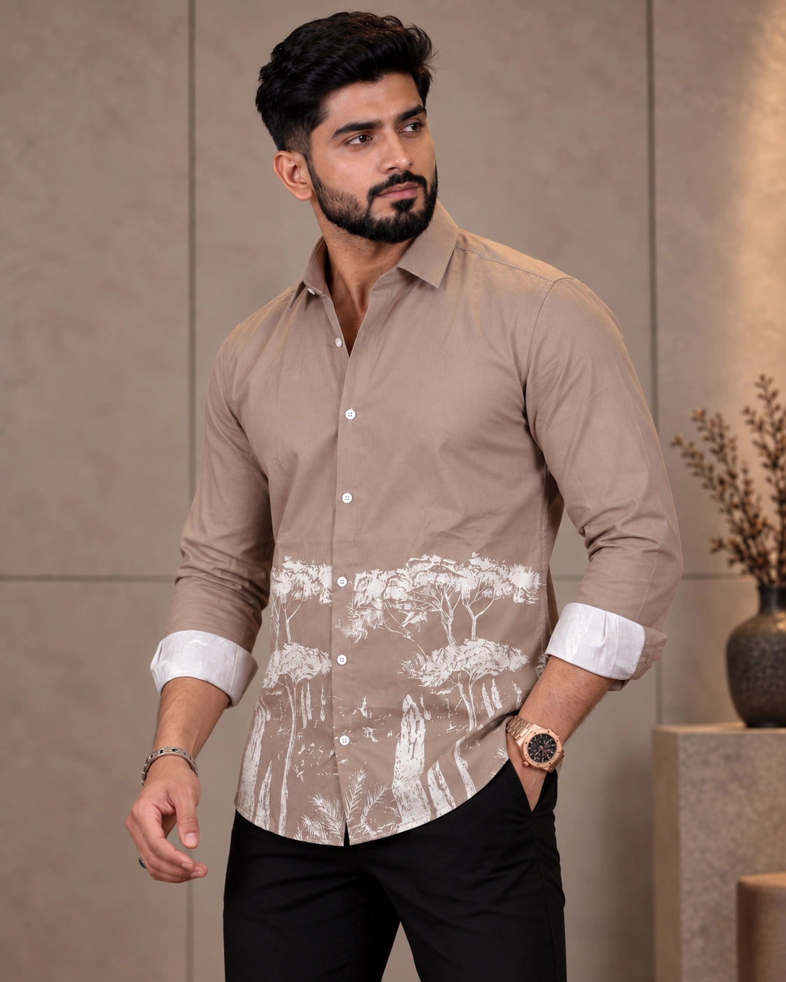Khaki Jungle Print Shirt - Front View