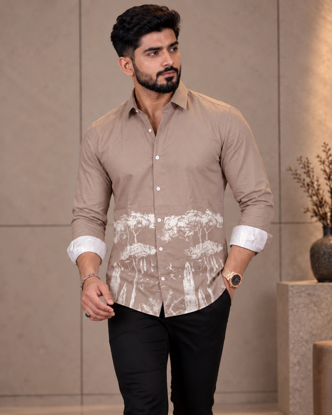 Khaki Jungle Print Shirt - Front View 2