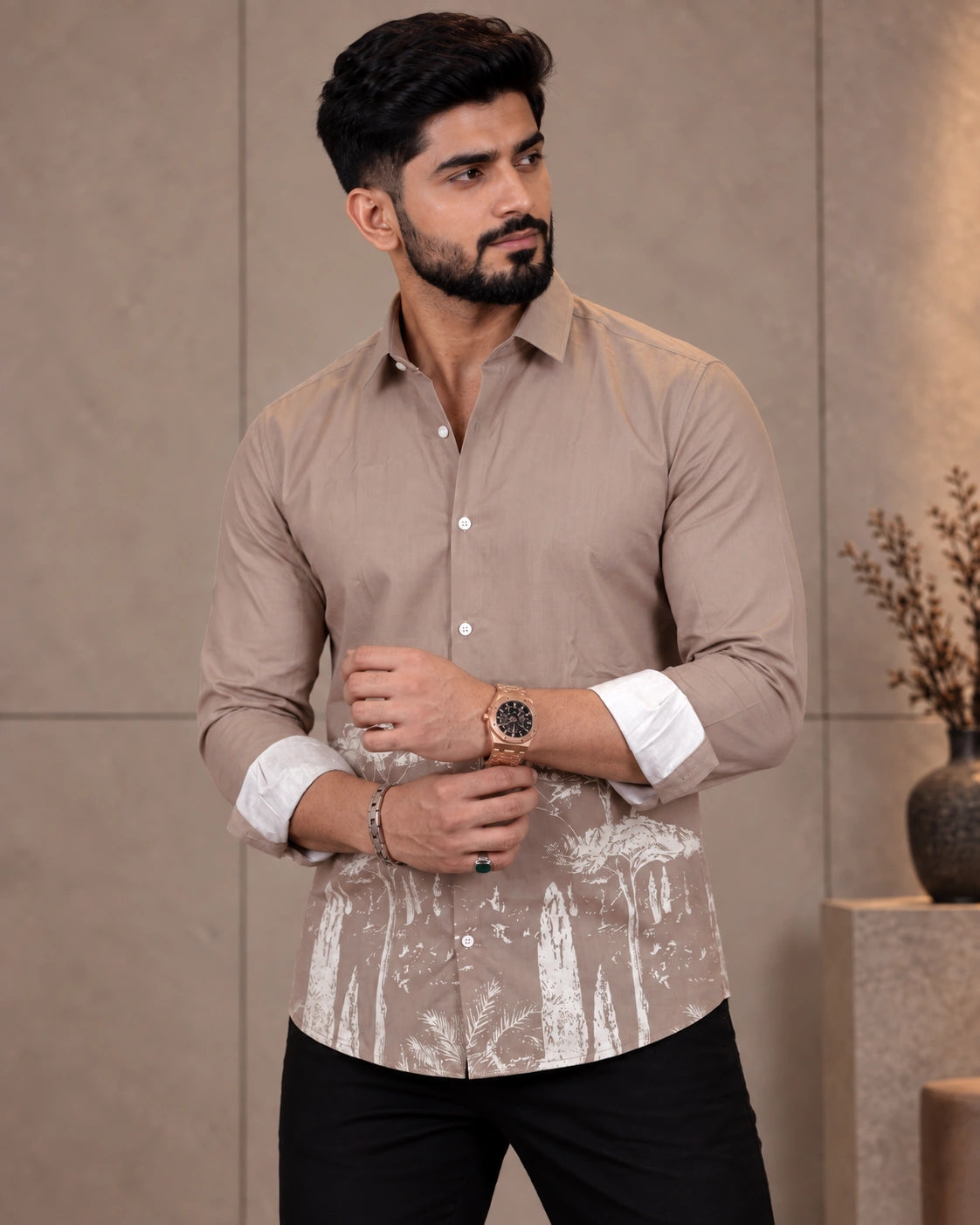 Khaki Jungle Print Shirt - Front View 3