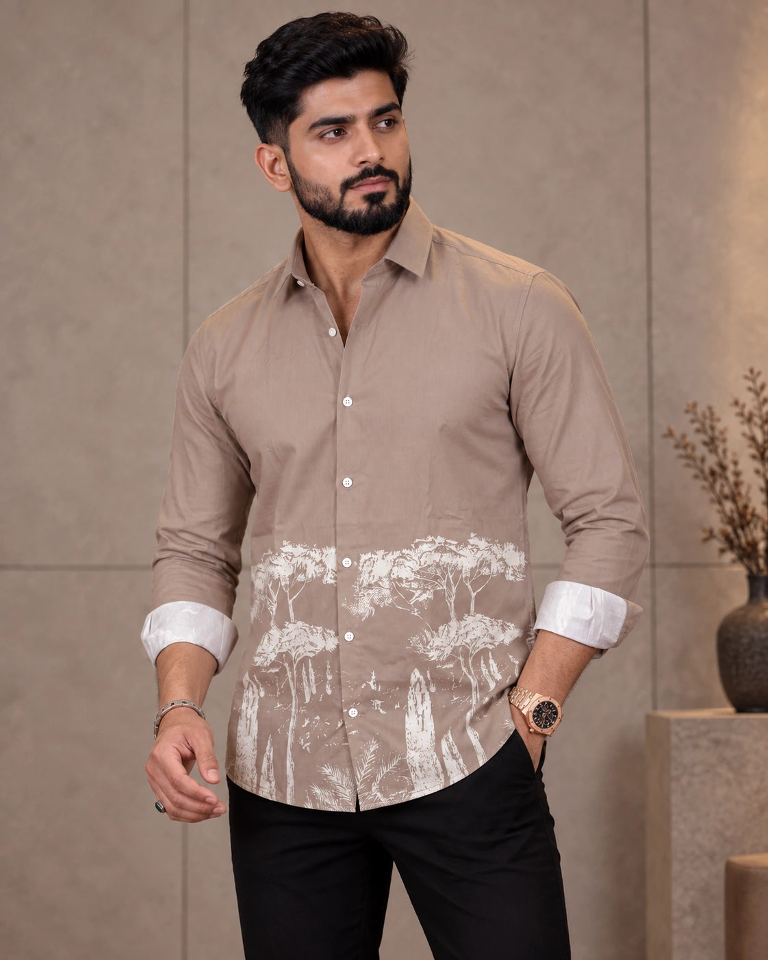 Khaki Jungle Print Shirt - Back View