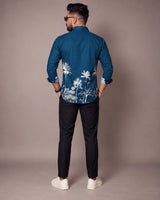 Petrol Blue Jungle Print Shirt - Front View 2