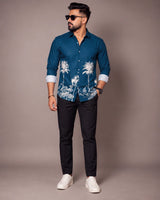 Petrol Blue Jungle Print Shirt - Full Length