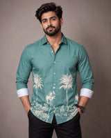 Sea Green Jungle Print Shirt - Front View 1