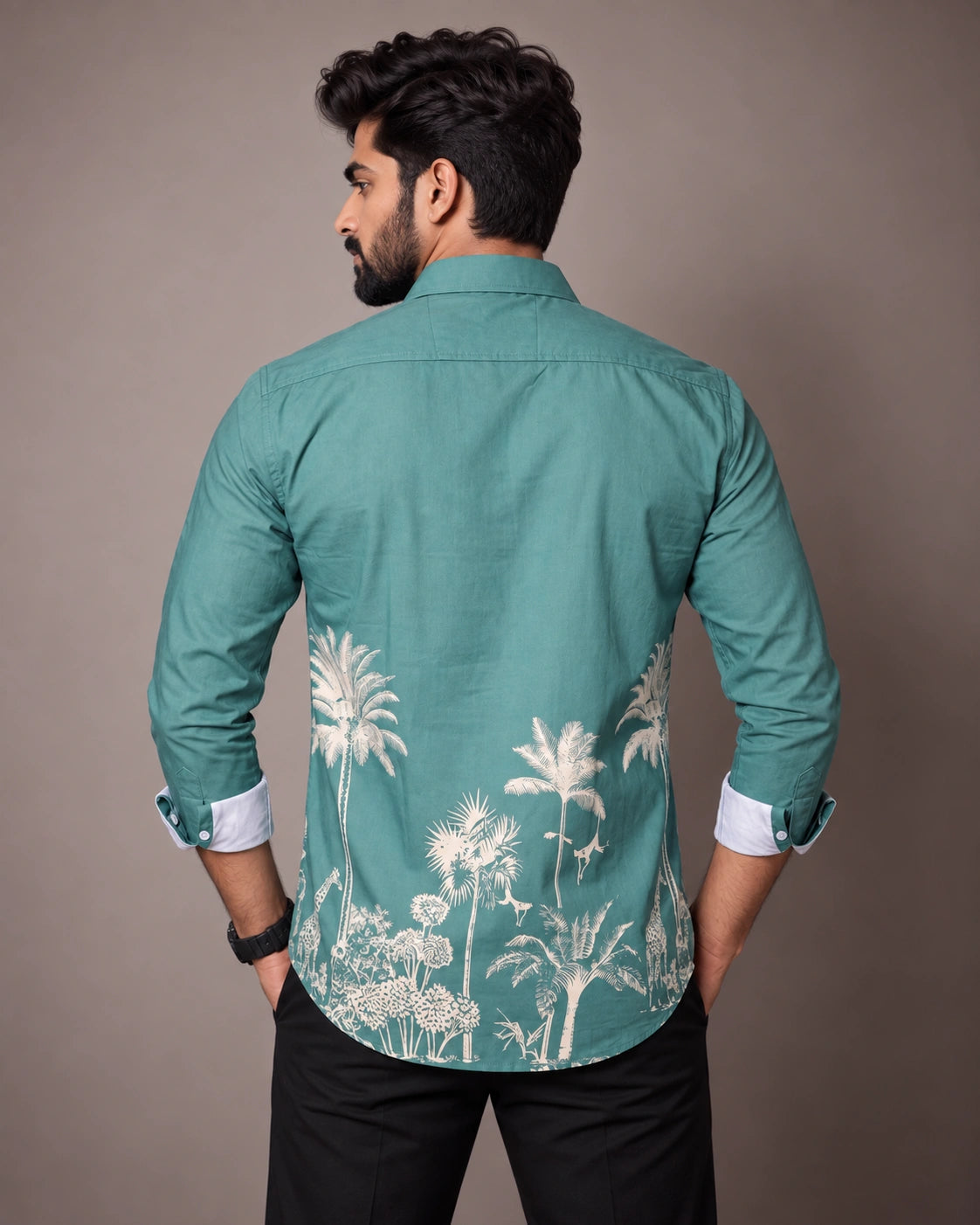 Sea Green Jungle Print Shirt - Back View 1