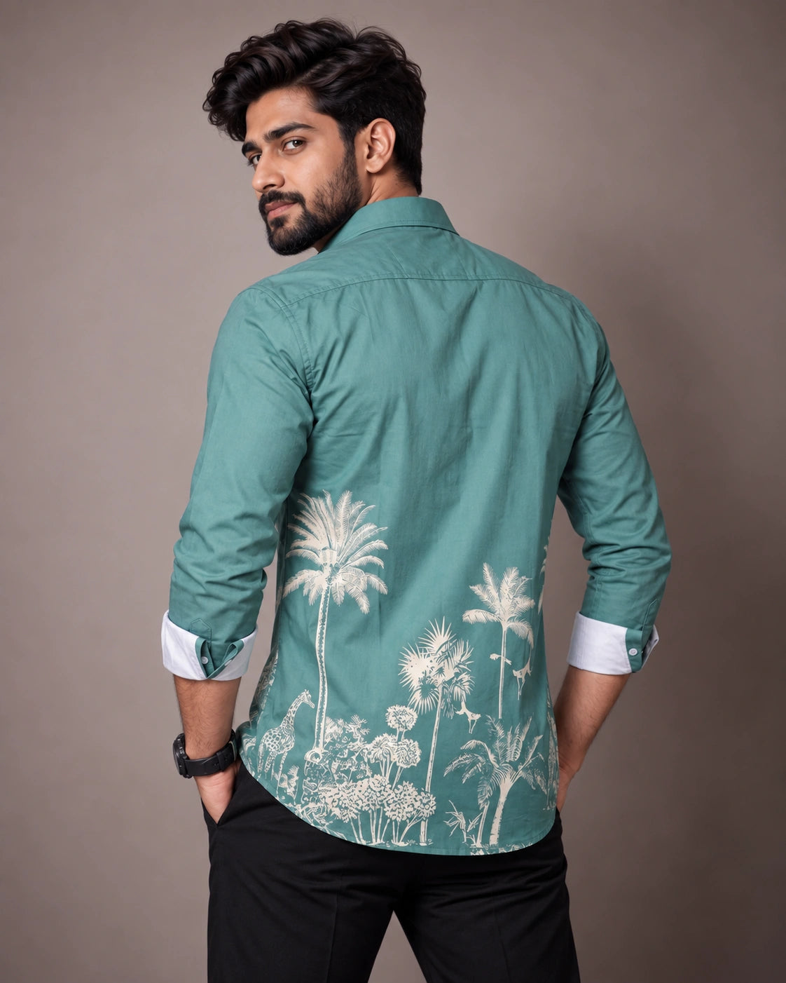 Sea Green Jungle Print Shirt - Back View 2