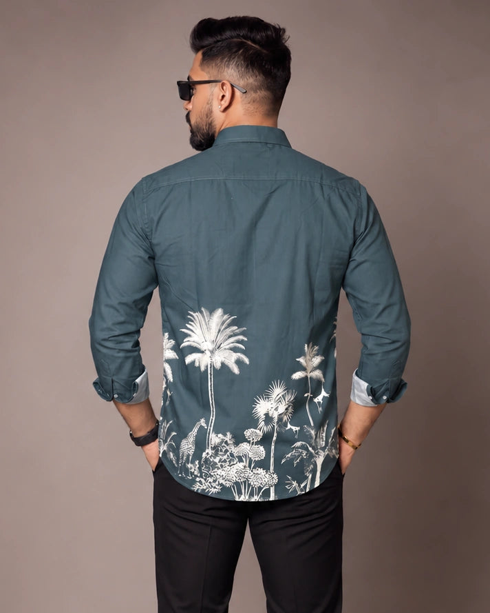 Teal Jungle Print Shirt - Front View 2