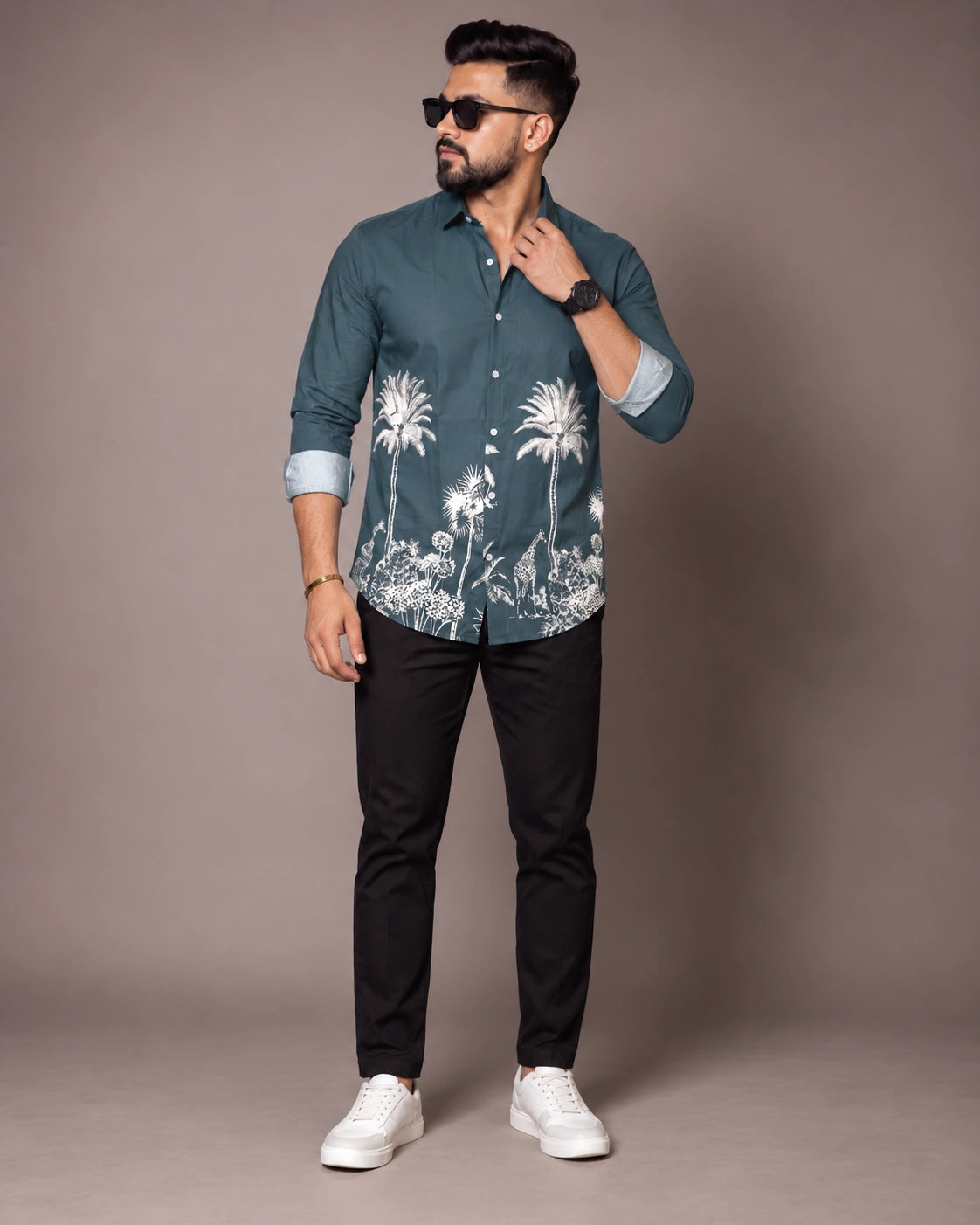 Teal Jungle Print Shirt - Back View 1