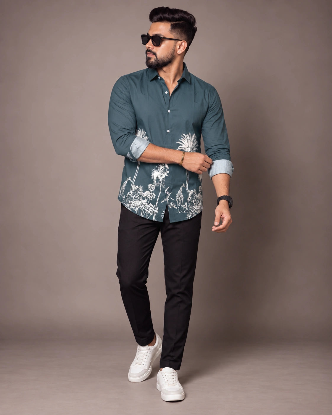 Teal Jungle Print Shirt - Back View 2