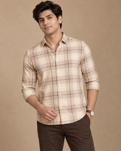 Beige Windowpane Classic Casual Check Shirt