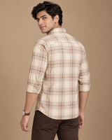 Beige check shirt - standing front view
