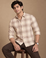 Beige check shirt - three quarter view