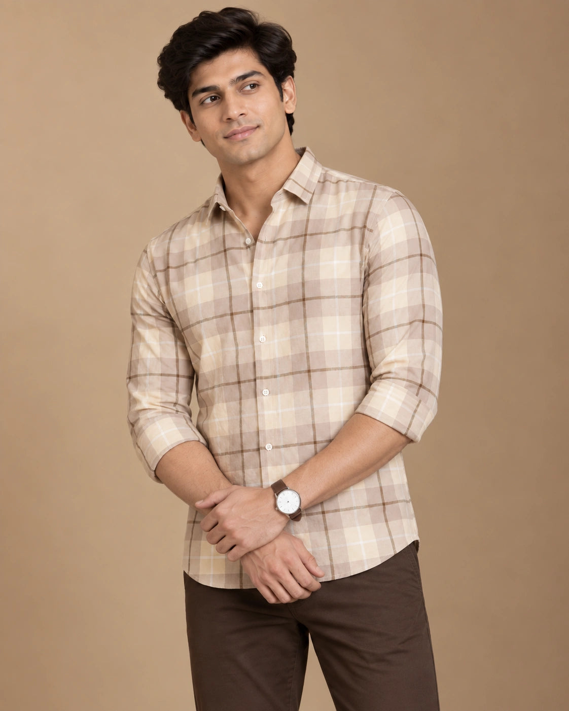 Beige check shirt - back view