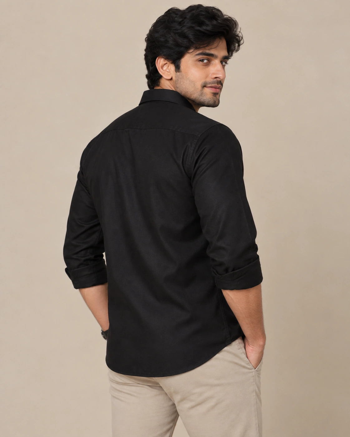Black plain formal shirt - front view