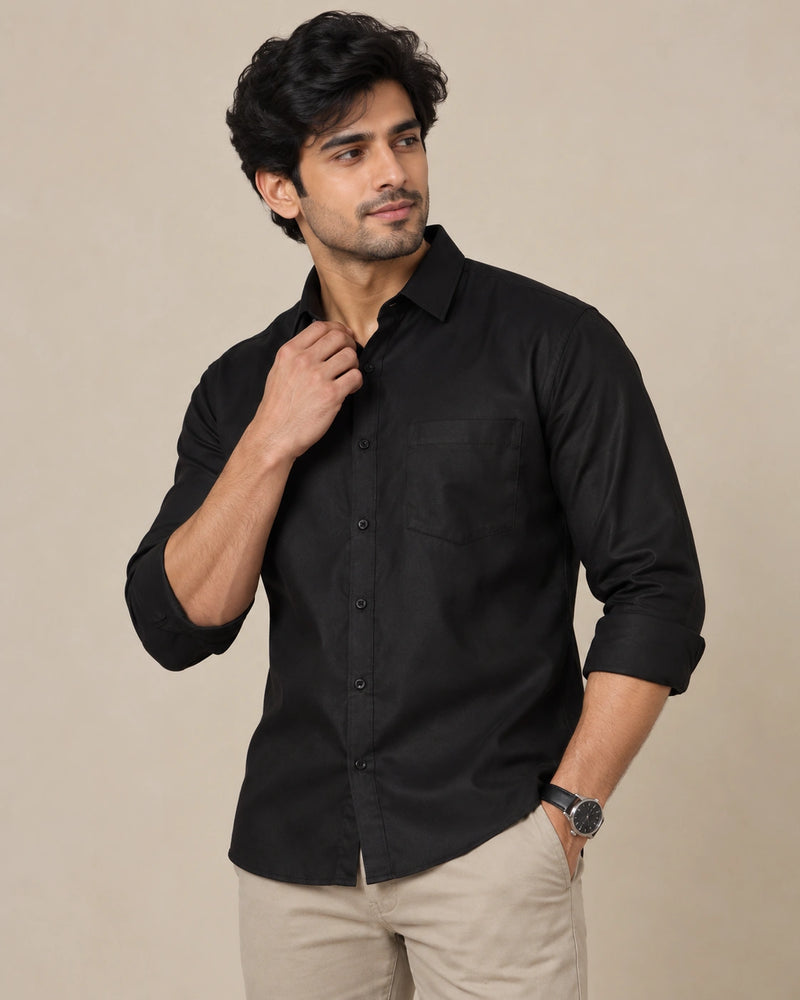 Black plain formal shirt - side view