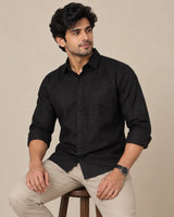 Black plain formal shirt - seated view