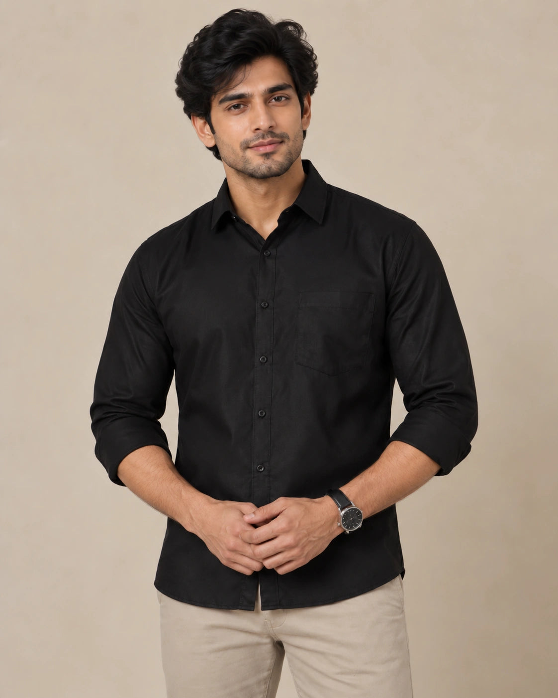 Black plain formal shirt - back view