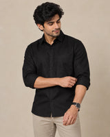 Black plain formal shirt - collar detail