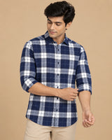 Navy Blue Bold Check Shirt - Front Detail