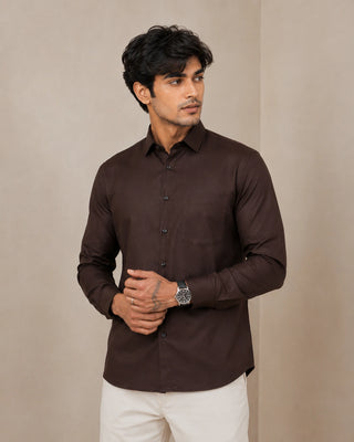 Dark Brown Linen Formal Shirt