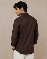 Dark brown linen formal shirt - collar detail