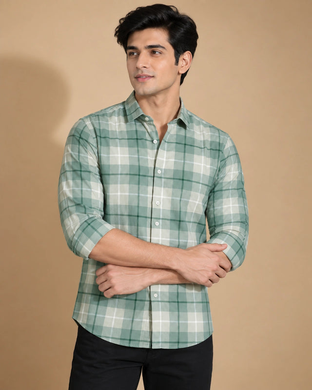 Sage Green Classic Casual Check Shirt