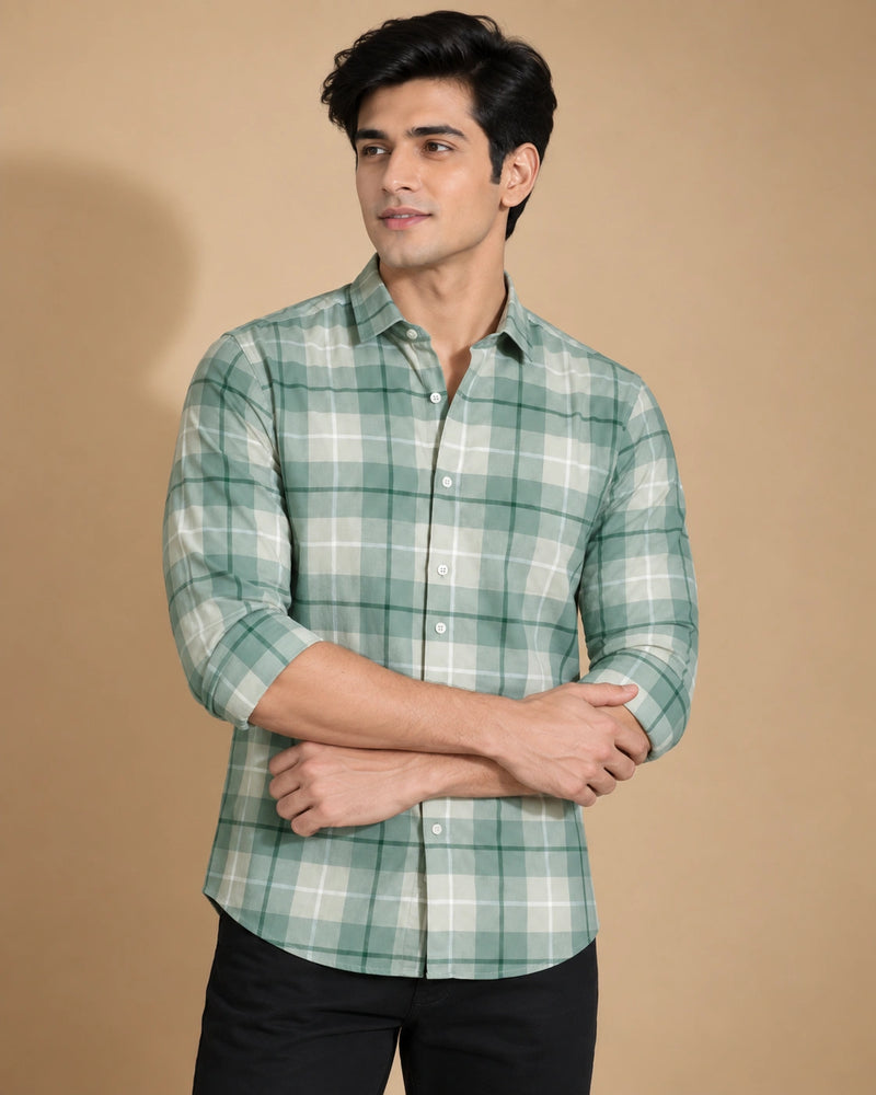 Sage Green Check Shirt - Front View
