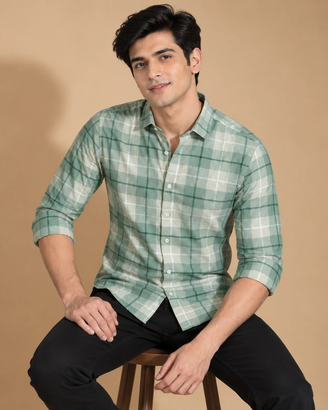 Sage Green Check Shirt - Seated View
